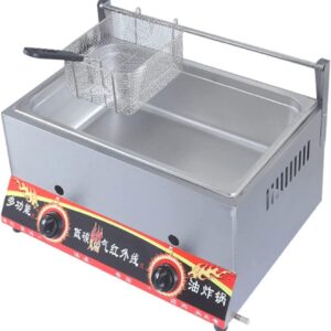 10L/20L Professional Commercial Gas Fryer, Stainless Steel Propane LPG Double Slot Desktop Fryer, French Fryer in Kitchen Restaurant with Basket