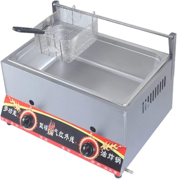 10L/20L Professional Commercial Gas Fryer, Stainless Steel Propane LPG Double Slot Desktop Fryer, French Fryer in Kitchen Restaurant with Basket