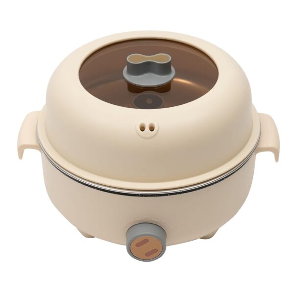 1.5 L Electric Hot Pot 2 Temperatures Portable Multi Cooker 1-2 People Portable Non-Stick Frying Pan Travel Cooker Suitable for Home Student Dorm Flat Camping Travel etc (Khaki)