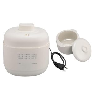 200W Ceramic Stew Cooker, 1L Mini Electric Slow Cooker with Timer Lid for Home Kitchen, Anti Dry Burn Soup Porridge Cooker (EU Plug 220V)