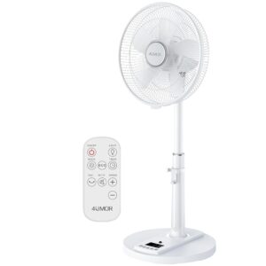 4UMOR Floor Fan Quiet 24 W 20 dB DC Motor 9 Speeds Oscillation 90° Adjustable Fan with Remote Control 9H Timer 41 cm Diameter Fan Quiet 80% Energy Saving