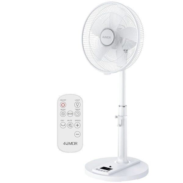 4UMOR Floor Fan Quiet 24 W 20 dB DC Motor 9 Speeds Oscillation 90° Adjustable Fan with Remote Control 9H Timer 41 cm Diameter Fan Quiet 80% Energy Saving