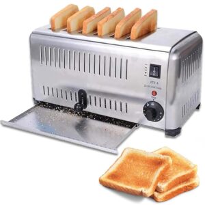 6 Slice Toaster Commercial - Stainless Steel Hand Pop Up, 5 Browning Levels, Defrost/Reheat/Cancel Functions, For Use at Home, Business, Hotel and Parties
