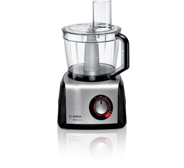 Bosch MC812M865 Compact Food Processor, MultiTalent 8, 1250 W, Black, Brushed Stainless Steel