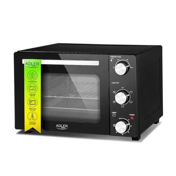 ADLER EUROPE AD 6024 Mini Electric Oven 22 L, Mini Oven with Convection, Timer, Ideal for Camping