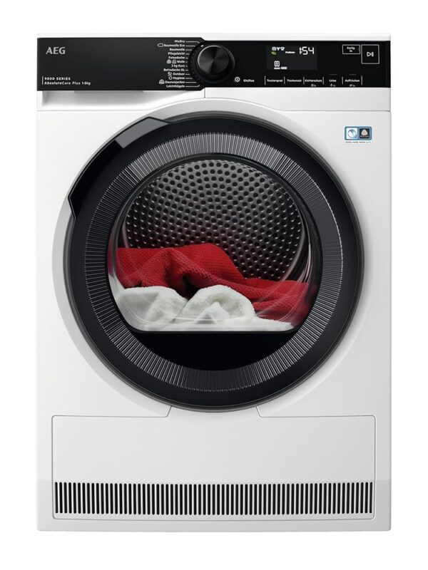 AEG Heat Pump Dryer 8 kg, Series 9000 AbsoluteCarePlus Down Drying, Test Winner of Stiftung Warentest, 3D Scan Residual Moisture Determination, A+++, Energy Saving, Drum...