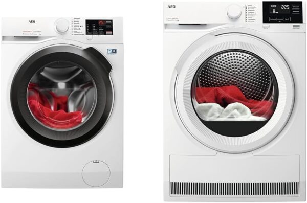 AEG L6AMZ49FL Washing Machine/Series 6000 with ProSense® / 9.0 kg & TR7T60580 / Heat Pump Dryer / SensiDry - Gentle and Energy Saving