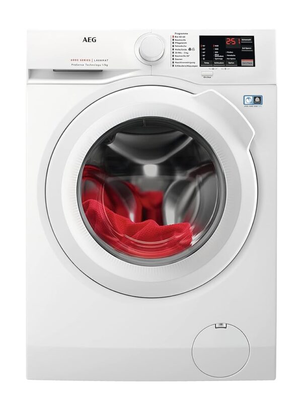 AEG Washing Machine, Series 6000 with ProSense, Test Winner of Stiftung Warentest, 7.0 kg, Quiet, Automatic Volume, Refill Function, Child Lock, Water Stop, 1400 rpm, L6FBG51470