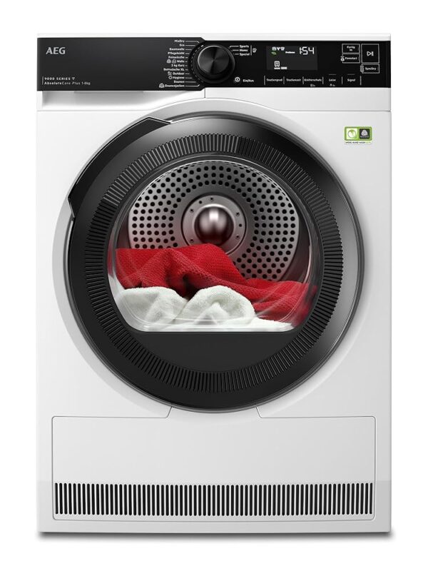 AEG WiFi Heat Pump Dryer 8 kg, Series 9000 AbsoluteCarePlus: Down Drying, Precise Drying with 3D Scan Residual Moisture Determination, A+++, Energy Saving, Drum Lighting, TR9W75680