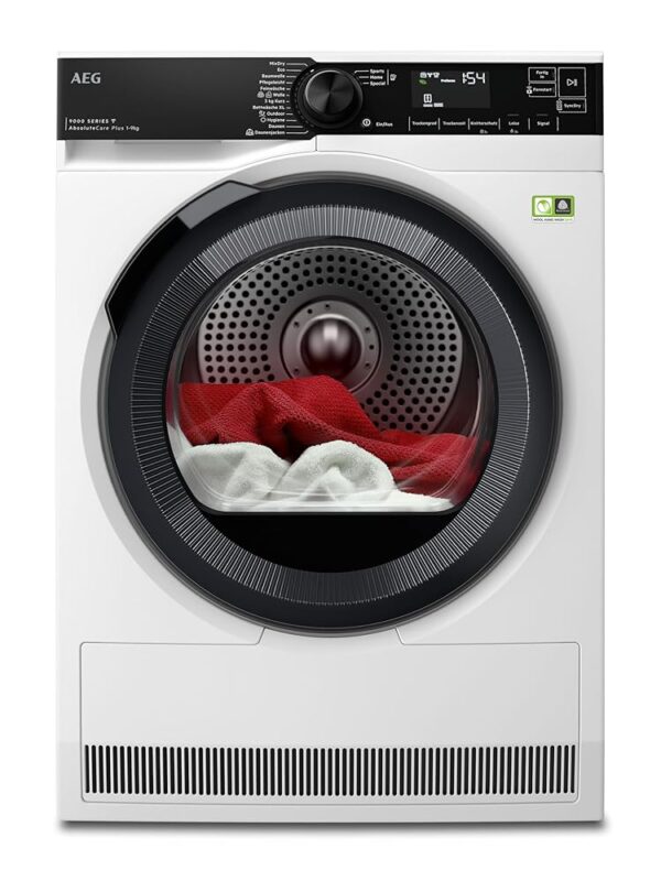 AEG WiFi Heat Pump Dryer 8 kg, Series 9000 AbsoluteCarePlus: Down Drying, Precise Drying with 3D Scan Residual Moisture Determination, A+++-10%, Energy Saving, Drum Lighting,...