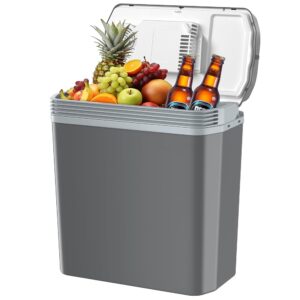 Aikku 24 Litre Cool Box for Car 12 V 230 V Mini Fridge with Eco & Max Mode Cooling and Warming Function for Home Camping Festivals and Travel Very Quiet Grey