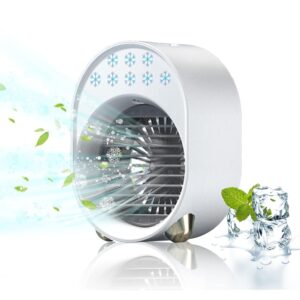 Air Cooler with Evaporative Cooling, Mini Air Conditioning Battery Portable, Mini Fan USB 4 in 1, Mobile Air Conditioner without Exhaust Hose, Quiet Air Conditioner, Mobile Air...