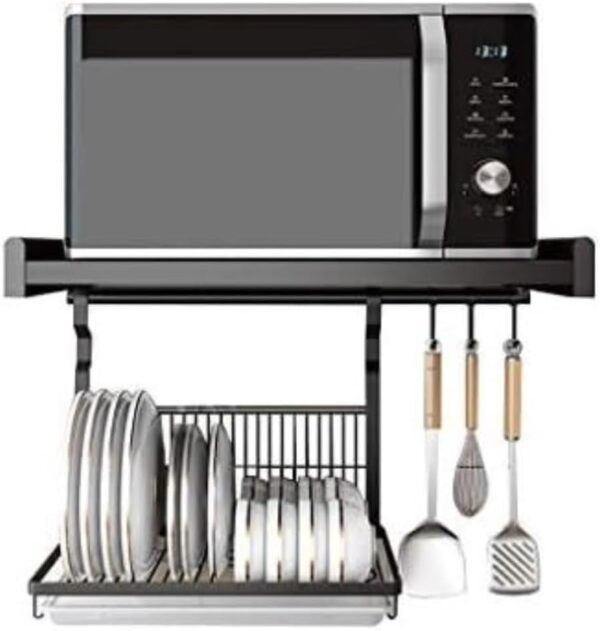 Aluminium-Mikrowellen-Ständer, Wandmontage, mit Abtropfgestell, Küchen-Nizer für Mikrowelle und Schüsseln