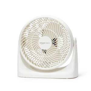 Amazon Basics Portable Table Fan 18cm Low Noise Cooling 3 Speed 90° Adjustable Angle White 15.49 x 27.3 x 27.69 cm