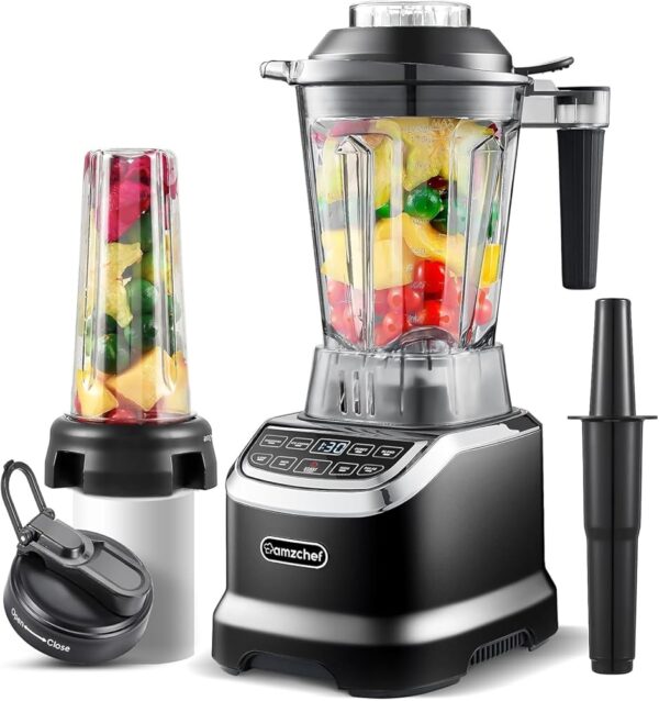 AMZCHEF Blender Smoothie Maker - 2000 W Blender - Mixer High Performance Mixer with LED Time Display - 6 Pro Sharp 3D Blades - 22000 rpm Stand Mixer - 1.85 Litre Bottle and 600...