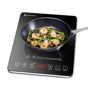 AMZCHEF Induction Hob 1 Plate, Induction Hob with Ultra Thin Design, 20 Temperature Levels and 20 Power Settings, 2000 W Induction Hob with 3-Hour Timer, Safety Lock