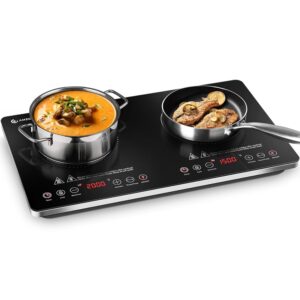 AMZCHEF Induction Hob 2 Plates, Double Induction Plate 3500 W with Independent Controls, 20 Temperature Levels, Multiple Power Settings, Improved IGBT, 4-Hour Timer
