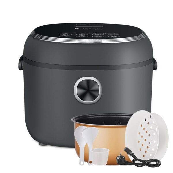 AMZCHEF Mini Rice Cooker 4L Multi Cooker for 5 People, 8 Cups (Uncooked), 860W Rice Cooker with 7 Cooking Functions, Steamer Basket, 12H Preset and Keeping Warm, Non-Stick Inner...