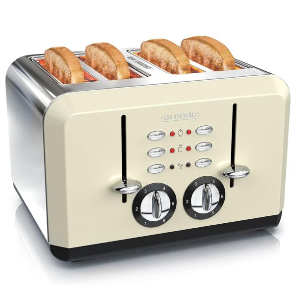 Arendo - Automatic toaster 4 slices - Stainless steel housing - up to four sandwich and toast slices - Browning level 1-6 - Warm-up and defrost function - Crumb tray - 1630 Watt...