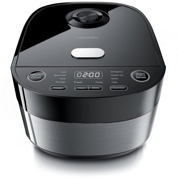 Arendo - Rice Cooker Digital and Steamer 4L - 3D Heating System - 8 Programmes - Keep Warm Function - Timer - Non-Stick Coating - Includes Steamer Insert, Measuring Cup, Rice...
