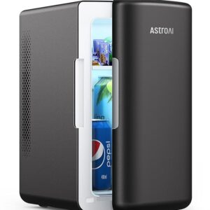 AstroAI 2 in 1 Mini Fridge, 6 Litre Fridge / 8 Cans with Cooling and Heating Function, 12 V/220 V Socket for Cars, Offices and Dormitories, Black