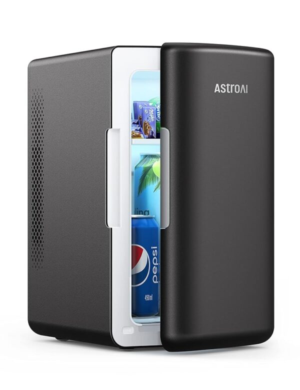 AstroAI 2 in 1 Mini Fridge, 6 Litre Fridge / 8 Cans with Cooling and Heating Function, 12 V/220 V Socket for Cars, Offices and Dormitories, Black