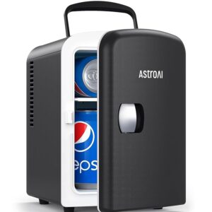 AstroAI Mini Fridge, 4 Liter/6 Can AC/DC Portable Thermoelectric Cooler Refrigerators for Skincare, Beverage, Food, Home, Office and Car, ETL Listed (Black)