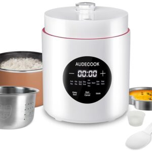Audecook Rice Cooker Small 1.5 L with Low Carb Function and Steamer, Mini Rice Cooker with 7 Functions, Digital Multicooker, Timer, Keep Warm Function for Healthy Eating,...