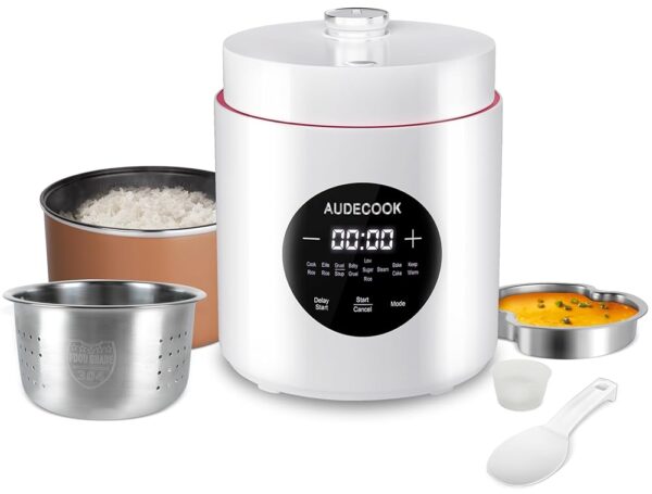 Audecook Rice Cooker Small 1.5 L with Low Carb Function and Steamer, Mini Rice Cooker with 7 Functions, Digital Multicooker, Timer, Keep Warm Function for Healthy Eating,...