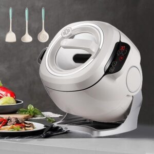 Automatic Cooking Pot with Fried Rice, 360° Rotating Drum, Drum Cooker, Non-Stick Coating - Cooking, Frying, Steaming, Steaming in One - 3 Cooking Utensils