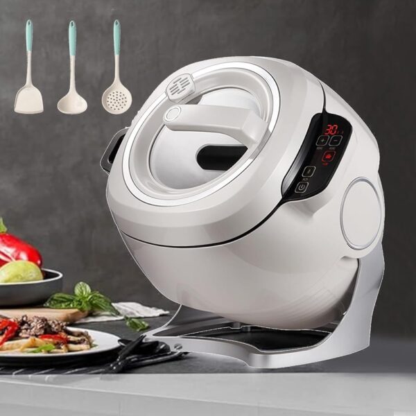 Automatic Cooking Pot with Fried Rice, 360° Rotating Drum, Drum Cooker, Non-Stick Coating - Cooking, Frying, Steaming, Steaming in One - 3 Cooking Utensils