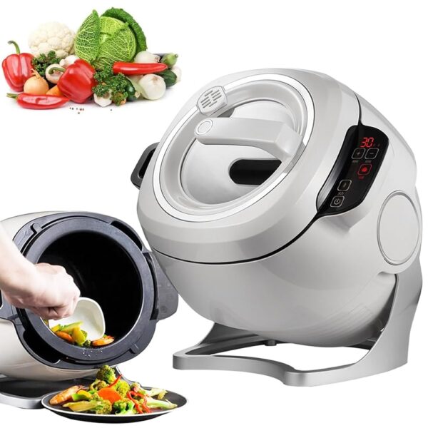 Automatic Stir Fry Cooker, 2000W Automatic Cooking Machine, 6L Auto Fried Rice Machine, Three Speed Adjustable, 360° Automatic Rotation, for Stir Frying, Stewing, Cooking