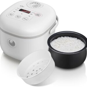 Bear Rice Cooker 4 Cups (uncooked) with Steamer, Multifunctional 350 W Electric Rice Cooker Mini, 6 Rice Cooking Functions for 2-4 People, White