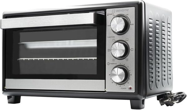 BEHOME Electric Convection Oven Small 20L Temperature up to 230° Timer 60min Electric Table Oven with Grill Grate, Baking Tray and Grill Lifter Included, Non-Stick Double Glass