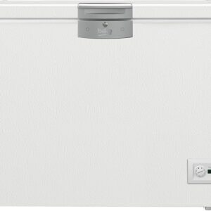 Beko HSM22340 Freezer, Freezer, 230 L Usable Volume, 2 Freezer Baskets, Temperature Alarm, Lockable, LED Display System, Interior Lighting, 35 dB (A), Transport Wheels, White