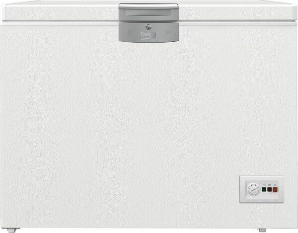 Beko HSM22340 Freezer, Freezer, 230 L Usable Volume, 2 Freezer Baskets, Temperature Alarm, Lockable, LED Display System, Interior Lighting, 35 dB (A), Transport Wheels, White