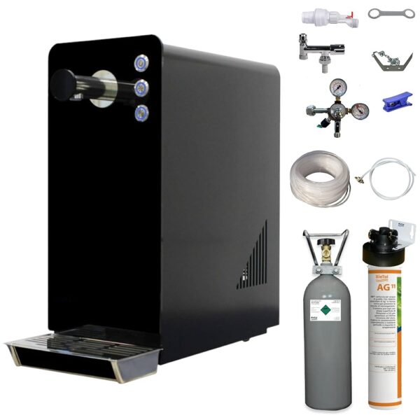 BieTal® Water Carbonator BT-15 Set Table Water System with Cooling Sparkling Water Drinking Water Dispenser 15 L/h - Black with Filter