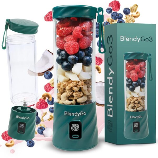BlendyGo 3® Blender Smoothie Maker, Smoothie Mixer Small, Mini Portable Blender, Portable Blender, USB, Smoothie Maker to Go, Stand Mixer 550 ml, BPA-Free, PulseMotion &...