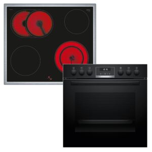 Bosch HND611LS62 Built-in Cooker Set, Consisting of HEG517BB3 Hob, 60 x 60 cm, Made in Germany, 3D Hot Air, Hydrolysis, LED Display & NKN645GA2E Electric Hob, Roasting Zone,...