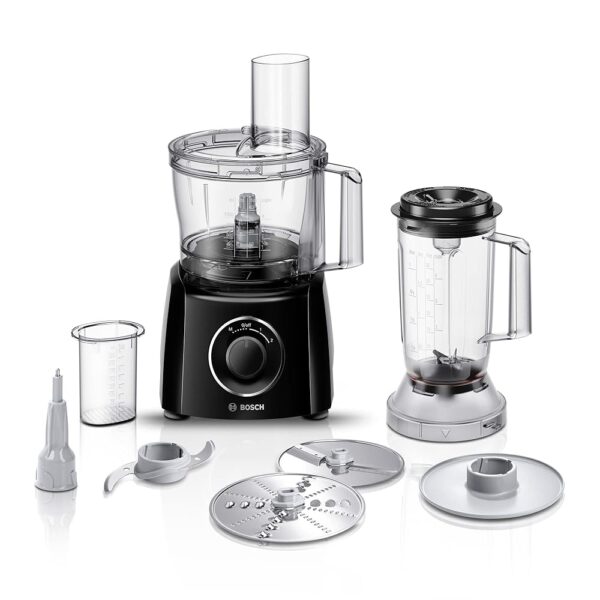 Bosch MultiTalent 3 MCM3201B Compact Food Processor, 30 Functions, 2.3 L Mixing Bowl, 1.0 L Mixer, Utility Knife, Cutting and Rasping (Fine, Coarse), Percussion Disc (Cream, Egg...