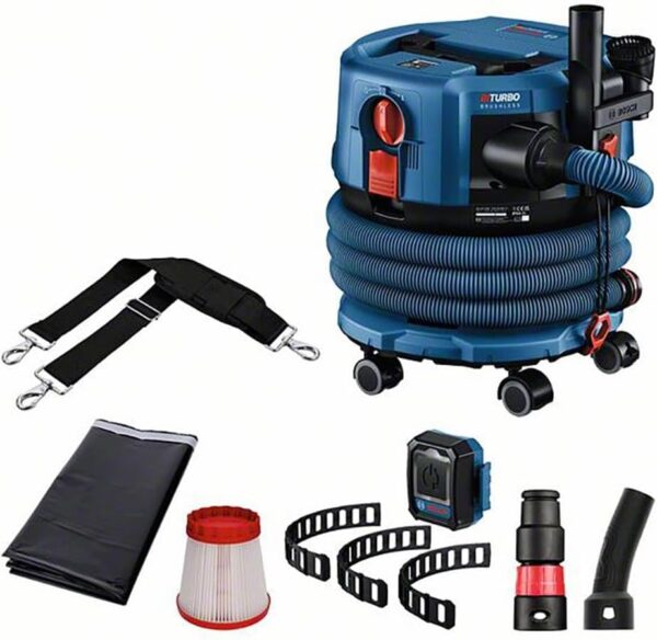 Bosch Professional 18V System Akku-Staubsauger GAS 18V-12 MC (Staubschutz der Klasse M, HEPA-Filter, inkl. GCT 30-42, 3x flexibles Gummiband, verschiedene Zubehöre)