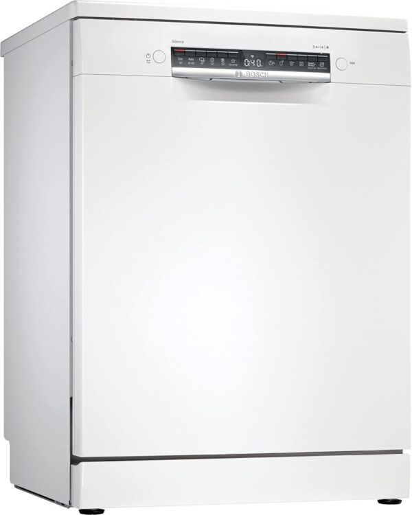 BOSCH SMS4HMW02E Series 4 Freestanding Dishwasher with Cutlery Drawer, 60 cm, Home Connect, Extra Drying, RackMatic, Silence Program, White