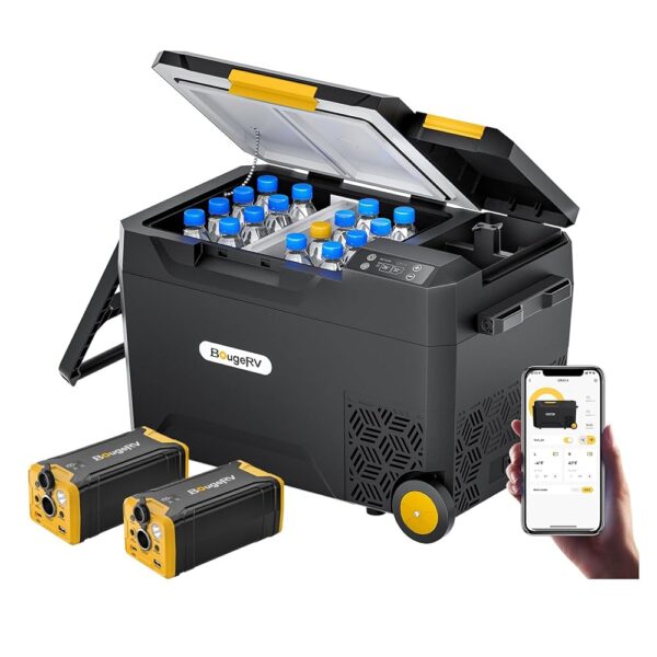 BougeRV CRX2 30L Compressor Cool Box (-20~20°C), Car Fridge with 2x 220Wh Batteries, Portable Fridge with 10 Minutes Cooling, 12/24V DC 100-240V AC, Perfect for Camping,...