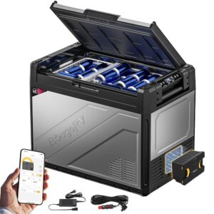 BougeRV Rocky2 65L Compressor Cool Box Car with Battery Cool Box 12 V 230 V with Battery Operated 173 Wh Rechargeable Solar Charging Dual Zone Car Fridge 12/24 V 5.7 cc...