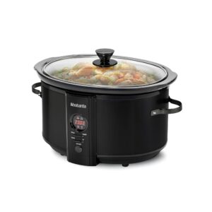 Brabantia Slowcooker XXL - 6.5 Litres, 8 People, Keep Warm Function, Transparent Glass Lid, Ceramic Inner Pan, Digital Timer, Easy Use, 320 Watt, Stainless Steel, Black, BBEK1083MB