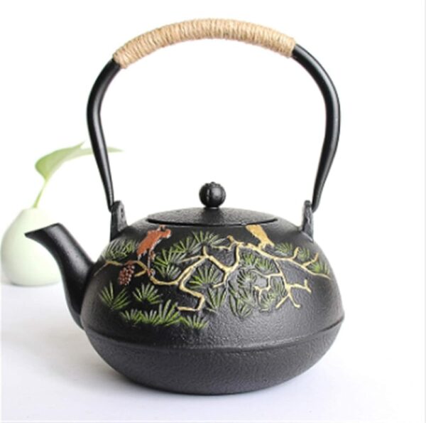 Cast Iron Kettle with Iron Handle Beam Equipped with Anti-scald Rope in Japanese Style Made Cast Iron Kettle Southern Old Iron Bottle (Black 1.2L)