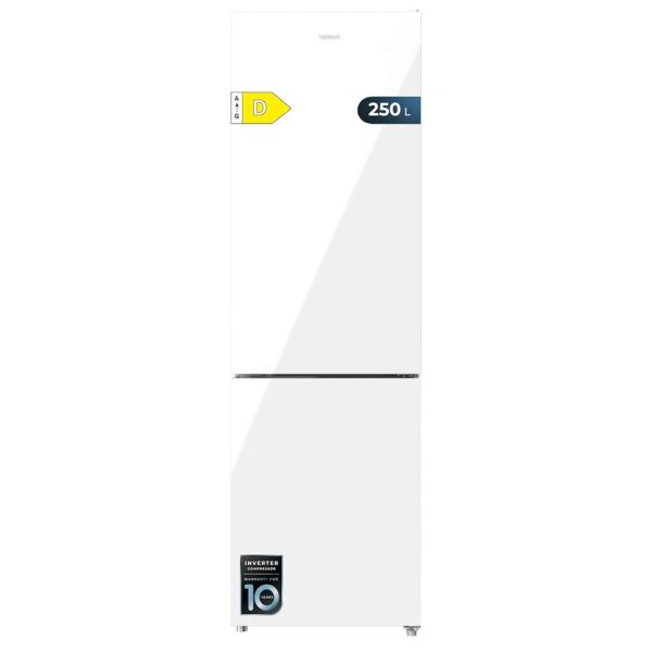 Cecotec Bolero CoolMarket Combi 250 White Glass D Inverter Plus Compressor, White Glass 180 x 55 cm, 250 L, No Frost, Energy Class D, Multi Air Flow, Quick Cooling and Humidity Box