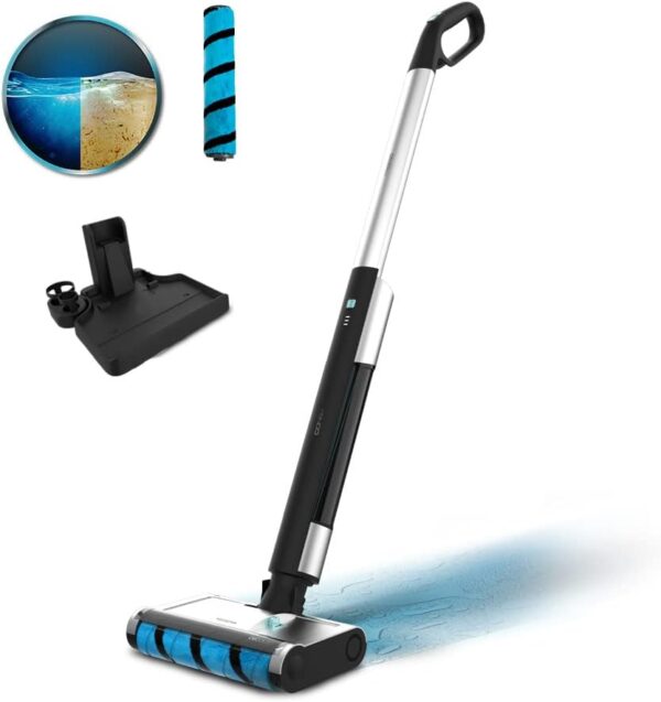 Cecotec FreeGo Wash Electric Mop 40 W, 40 Minutes Autonomy, Wet Jalisco Absorbent Roller, 420 ml Clean and 150 ml Dirty Water Tank, Automatic Sprayer and Self-Cleaning Station
