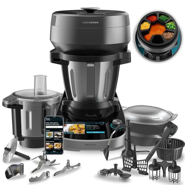 Cecotec Mambo CooKing Total Gourmet Multifunction Food Processor 2200W 45 Functions Self Dispenser Stainless Steel Unique and Victory 4.5L Touch Screen App Connectivity...