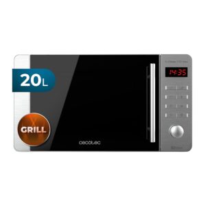 Cecotec Microwave Pro Clean 5110 Inox. 700 W, Grill 800 W, 20 L, Ready 2 Clean, Coating 3D Wave Front Mirror, 8 Programmes, 60 Minute Timer, LED, Stainless Steel in Silver Black